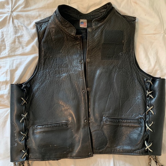 Men’s Leather Biker Vest - Picture 1 of 5